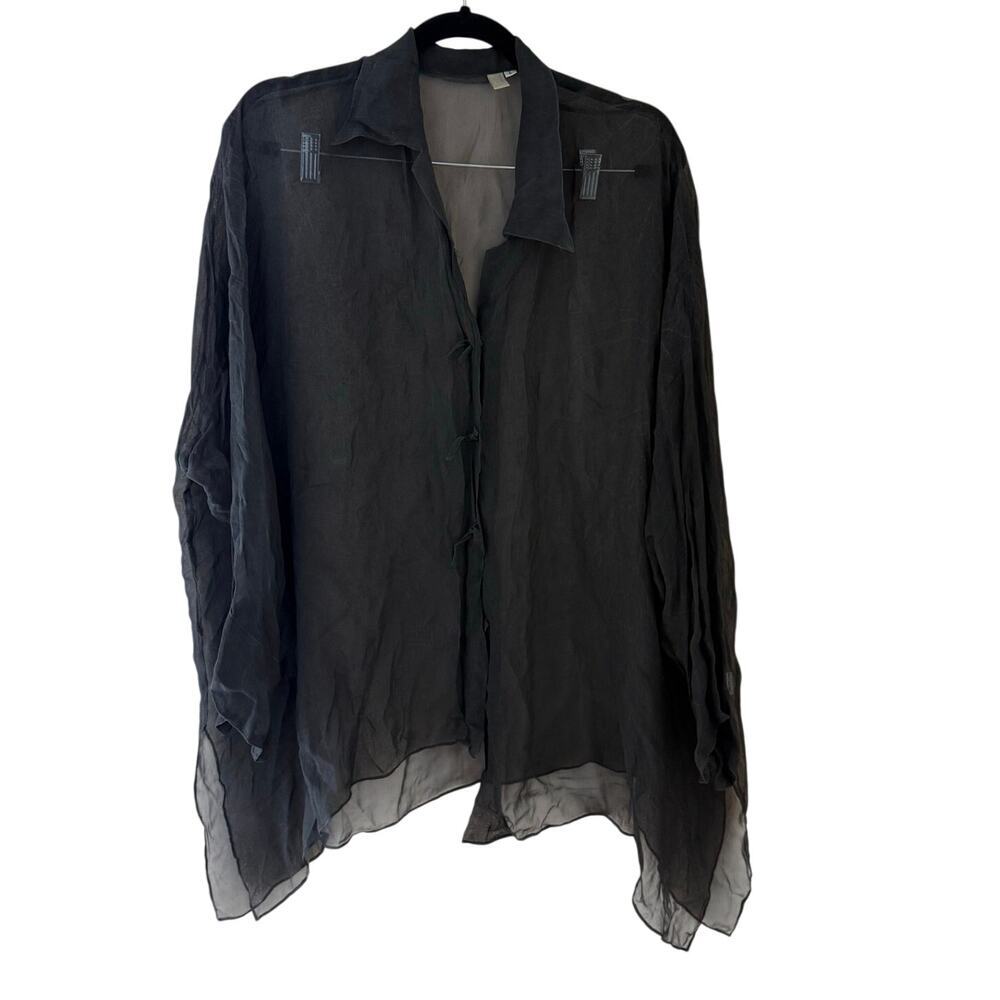 Vintage Black Sheer Open Front Blouse Cardigan Dress Sz L Romantic Whimsygoth